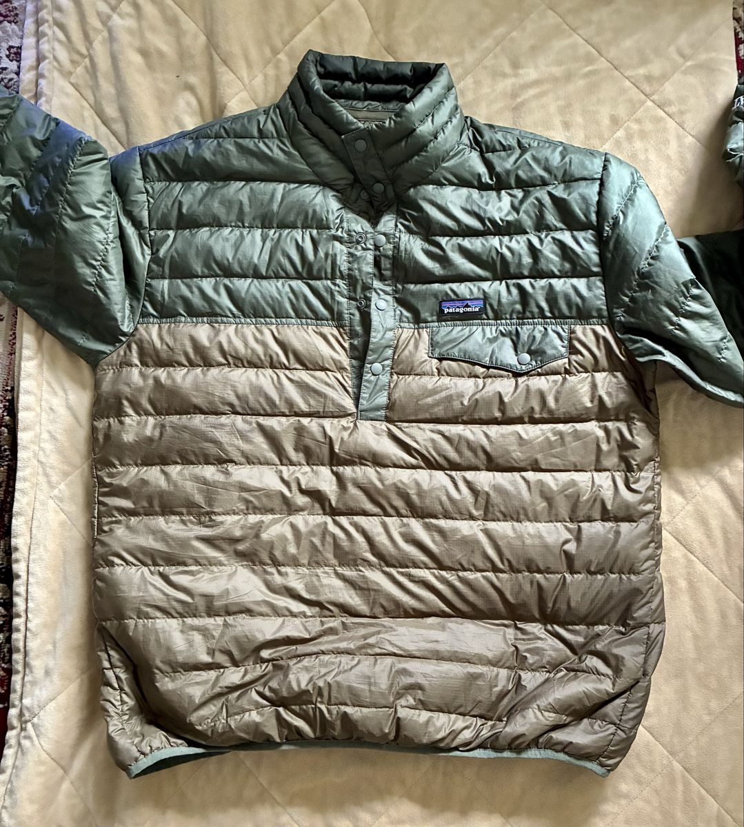 Patagonia Men's Macro Puff Quilted Snap-T Pullover Jacket - Large, Olive/Khaki