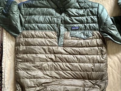 Patagonia Men's Macro Puff Quilted Snap-T Pullover Jacket - Large, Olive/Khaki