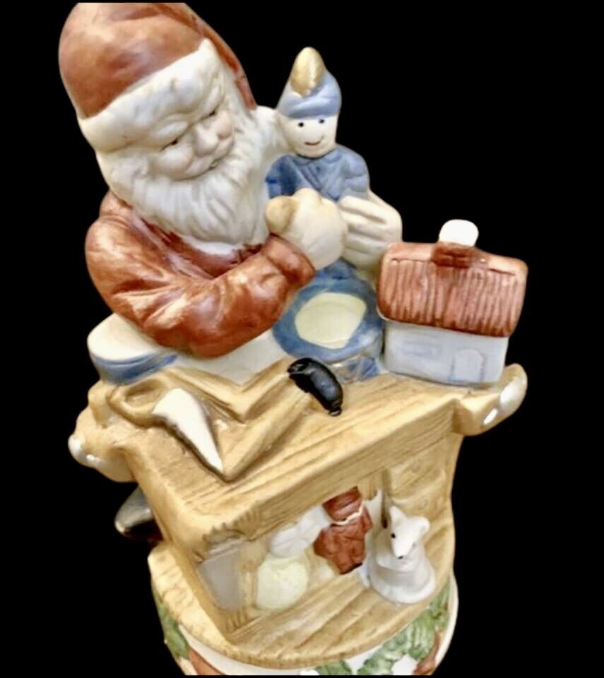 NEW MUSIC BOX - HOMCO VINTAGE Porcelain SANTA IN HIS WORKSHOP- Spins to Jingle Bells - Music Box - See Photos