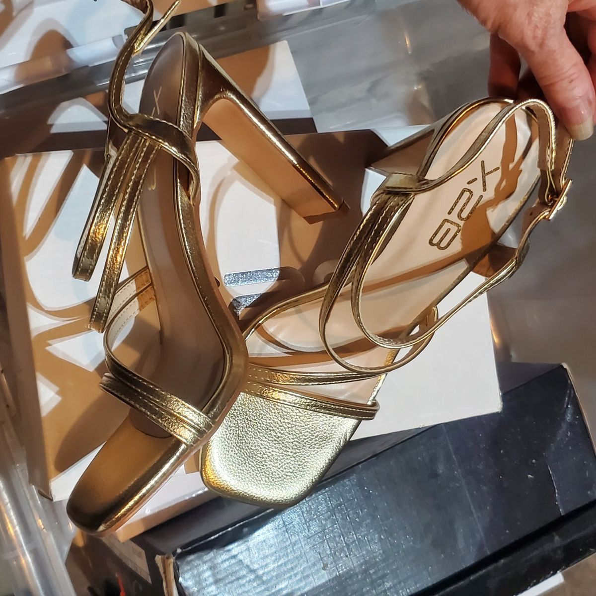 NEW - X2B Ally-4N Gold PU Strappy Block Heel Dress Sandals Size 7