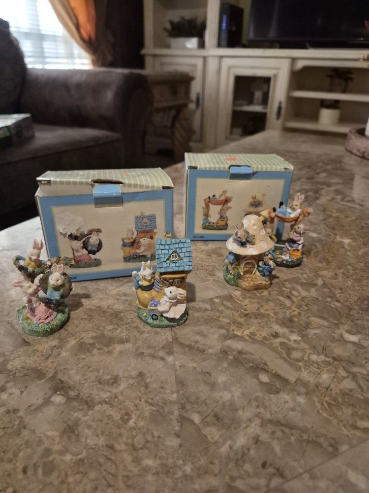 Vintage Bunny Figurines Easter Decor Set of 5 Collectible Home Decor with Original Boxes