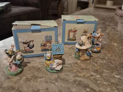 Vintage Bunny Figurines Easter Decor Set of 5 Collectible Home Decor with Original Boxes