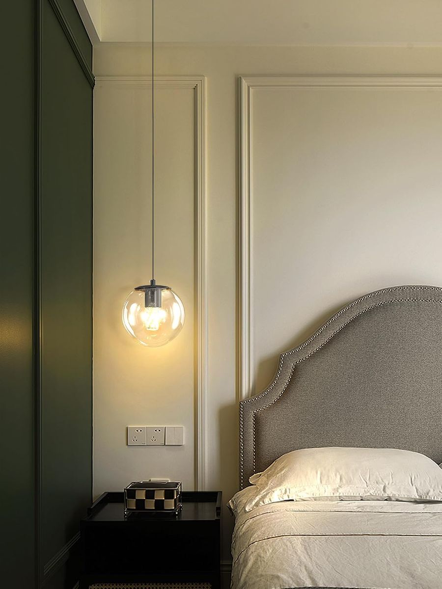 6" Matte Black/Clear Globe Pendant Light Fixture