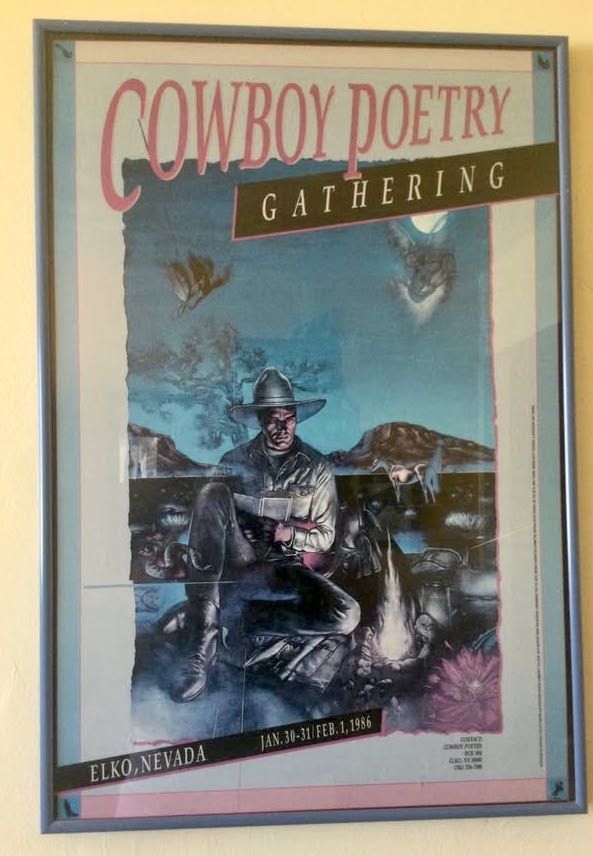 Vintage 1986 Cowboy Poetry Gathering Poster with frame