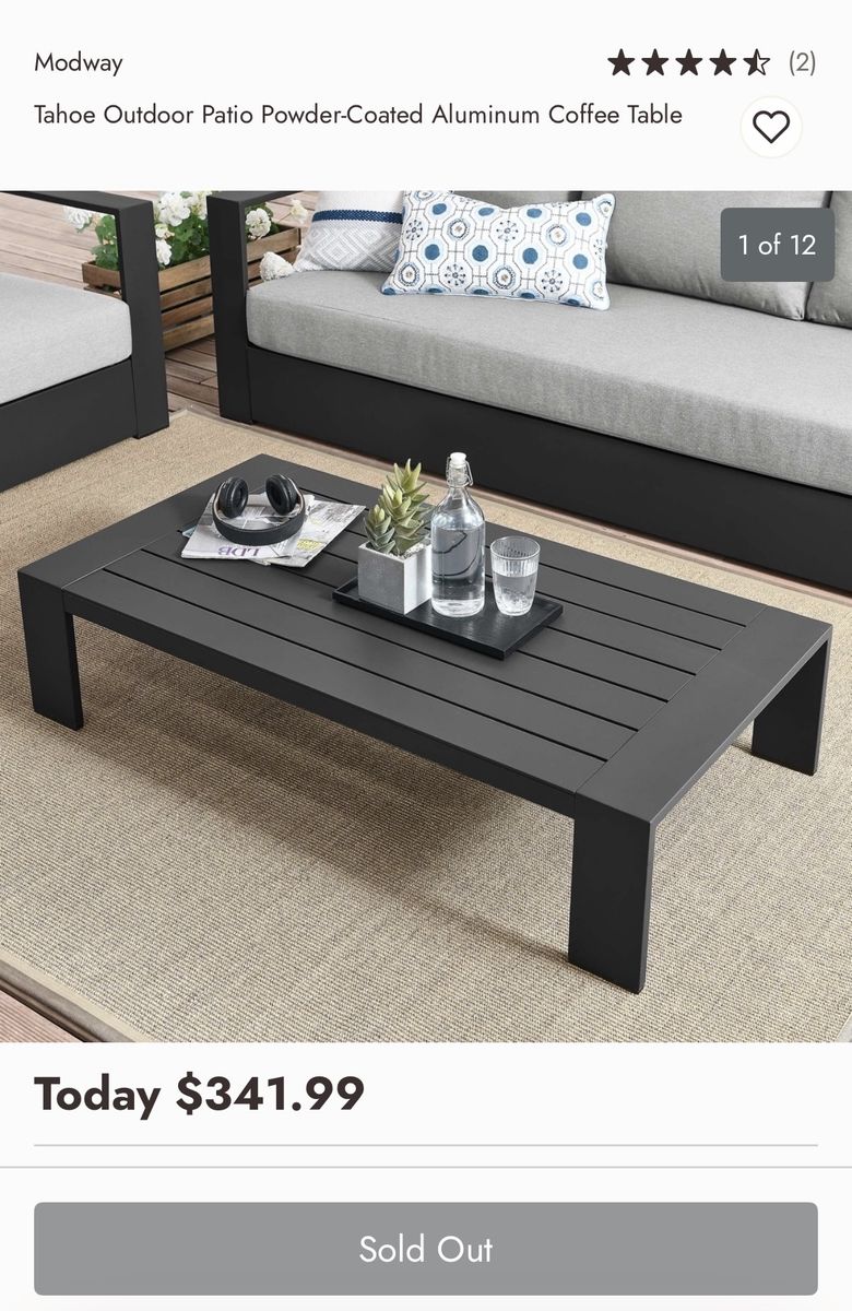 Modway Tahoe Outdoor Patio Coffee Table, Powder-Coated Aluminum, 51" L x 26.5" W