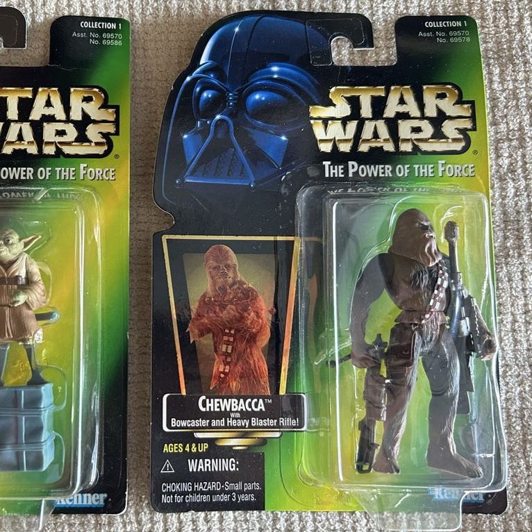 90’s Star Wars The Power of the Force Kenner Chewbacca Bowcaster & Heavy Blaster Rifle Action Figures Collection 1 (1997)