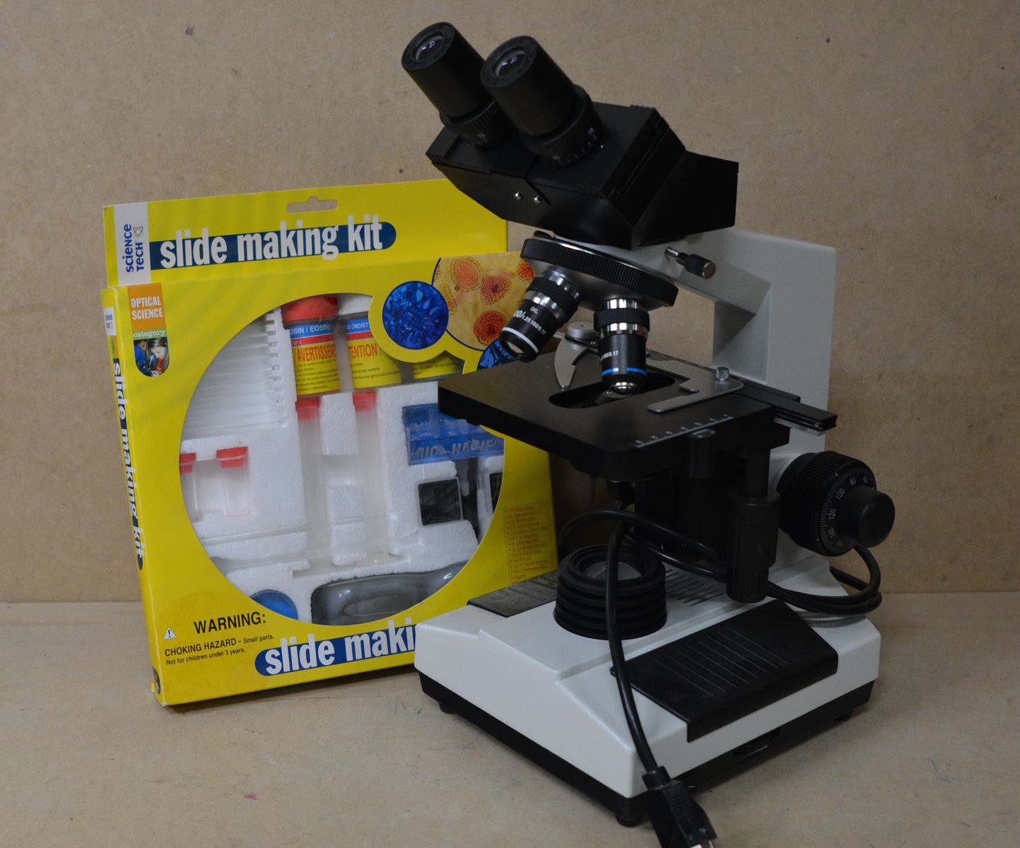 Binocular Compound Laboratory Microscope w/ Mechanical Stage, LED Illumination & Slide Making Kit