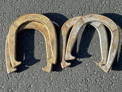 Sets of 4 Vintage Horseshoes, USA made, vintage ROYAL ST. PIERRE BLUE & RED PITCHING HORSESHOES