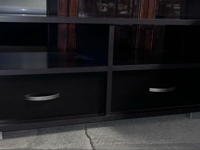 Dark Wood Media Console TV Stand with 2 Drawers and Open Shelving