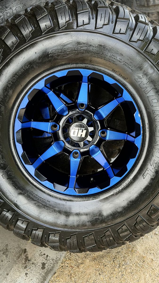 HD Alloy Blue Wheels with GBC Mongrel 10-Ply Tires Set