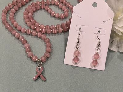 Pink Rose Quartz Beaded Necklace & Dainty Matching Earrings