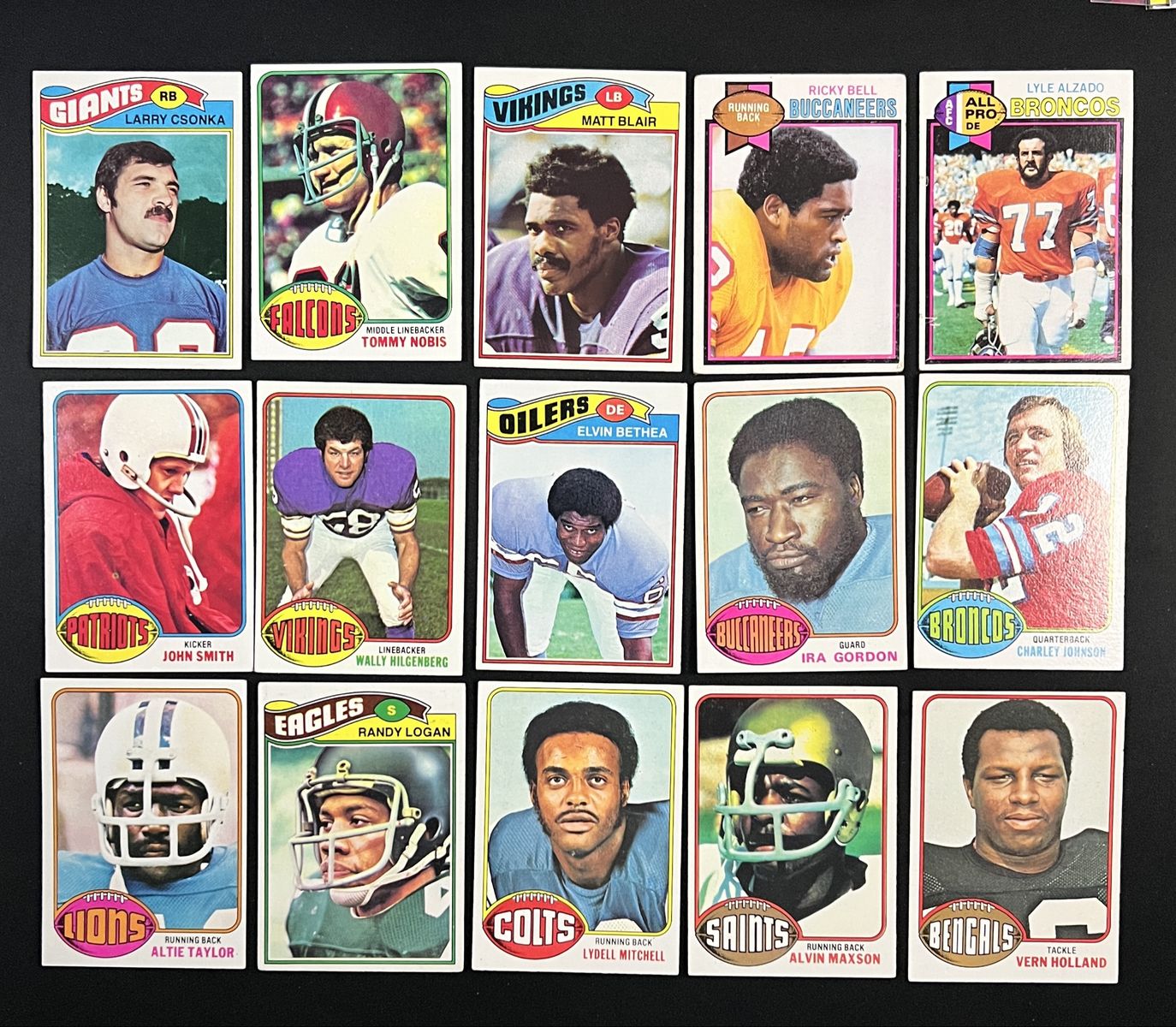 Vintage 1970s Topps Football Trading Cards Lot of 15 - Csonka, Alzado, Bethea