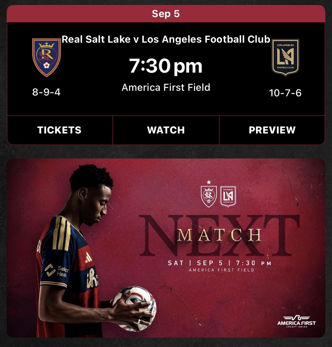 Real Salt Lake vs Los Angeles Football Club 4 Tickets - Sep 5