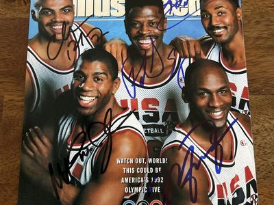 1992 Olympic Autograph USA Team Michael Jordan, Magic Johnson, Patrick, Karl Malone, Charles Barkley Auto 8x10 Photograph