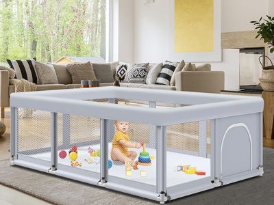 74" ×50" Large Baby Playpen with Soft Breathable Mesh, Anti-Fall, Grey