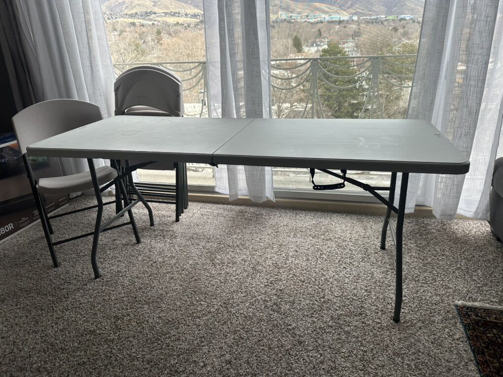 PDG 6ft Folding Table + 4 Lifetime Chairs
