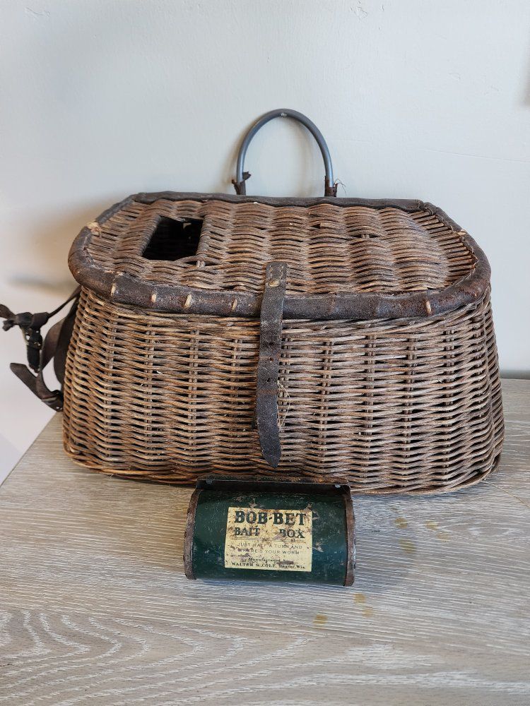 Antique Vintage Fishing Creel and Bait Box