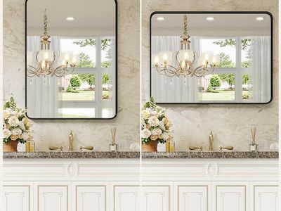 New in box 1 Black Bathroom Vanity Mirror for Wall, 30Lx22W Inch Metal Framed Wall Mirror