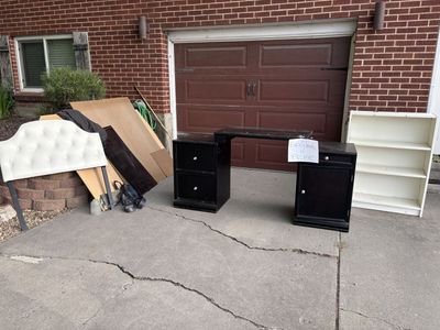 Free Items - desk, headboard, child swing with tree straps, scrap wood