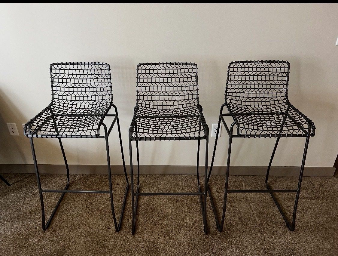 Crate & Barrel TIG Metal Bar Stools – Set of 3