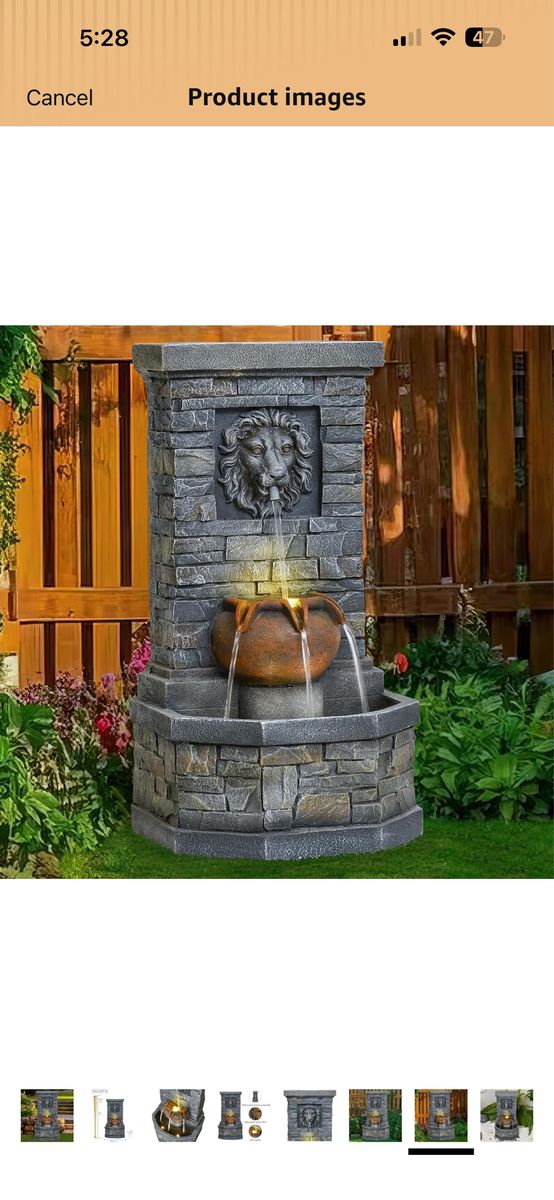 Outdoor Water Fountain, Lion Head Floor-Standing Stone Waterfall Fountain with LED Lights size: 46*36*106 cm