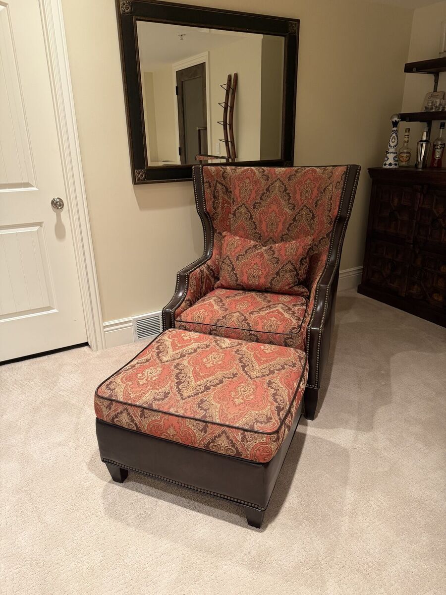 Oversized Wingback Side/Accent Leather/Fabric Chair with Ottoman