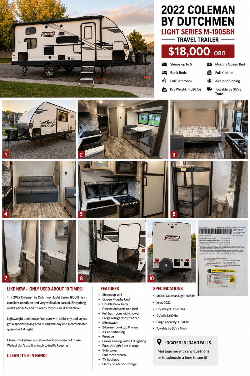 2022 Coleman Light 1905BH Travel Trailer