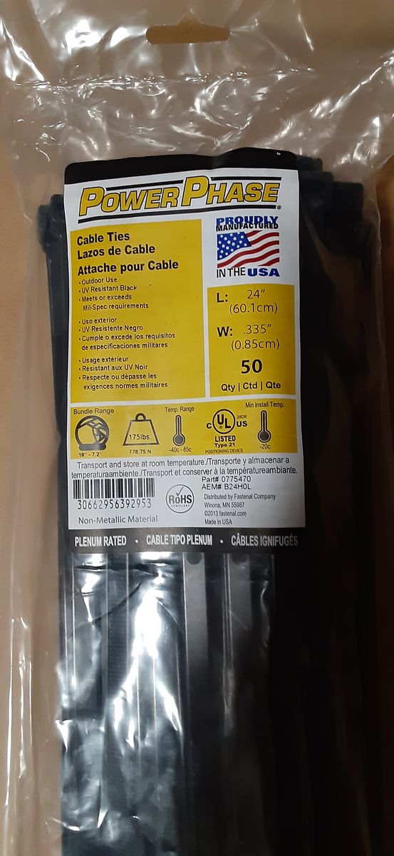 Heavy Duty Industrial Extra Long-Extra Thick Nylon Zip Ties 24x.335x.087 inch - Tensile Strength: 175 lbs - 50-pcs Pack - New