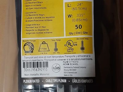 Heavy Duty Industrial Extra Long-Extra Thick Nylon Zip Ties 24x.335x.087 inch - Tensile Strength: 175 lbs - 50-pcs Pack - New