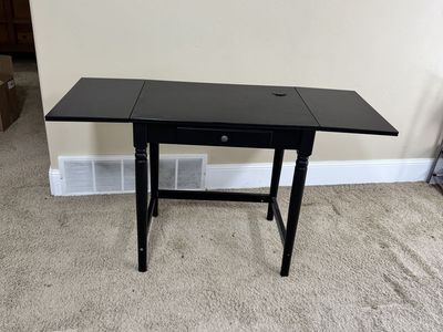 Black Desk with Fold-Out Leaves & Drawer - Compact & Versatile for Dorms/Small Spaces