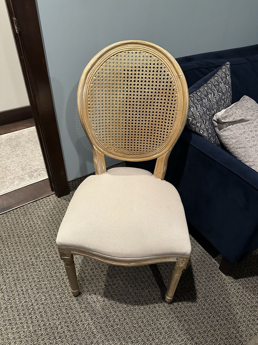 French Country Style Cane Back Accent Dining Chair with Upholstered Seat