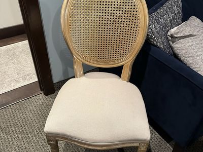French Country Style Cane Back Accent Dining Chair with Upholstered Seat