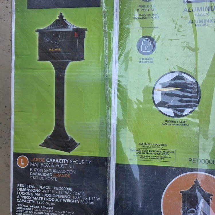 Gibraltar PED0000B Large Capacity Security Mailbox & Post Kit - Black Aluminum, Locking