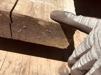 Rough cut red wood planks