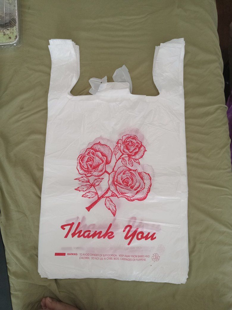 Retail Thank You Plastic Bags with Rose Design - Bulk Shopping/Merchandise Bags, White/Red