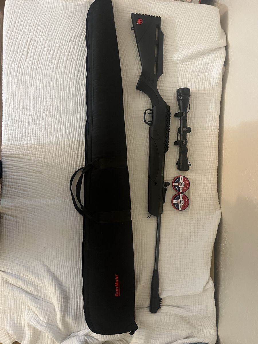 Rugar .22 pellet Rifle with Scope, Pellets, Gun, and Case