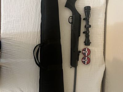 Rugar .22 pellet Rifle with Scope, Pellets, Gun, and Case