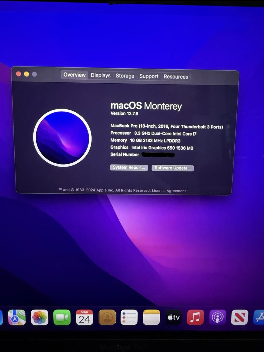 2016 MacBook Pro i7 13" 16Gb Memory 500Gb SSD