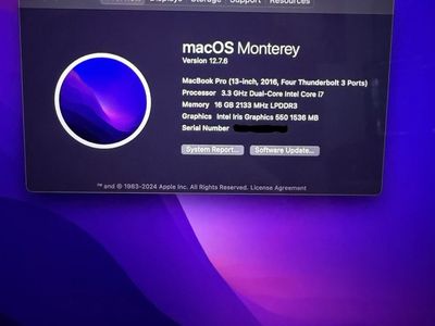 2016 MacBook Pro i7 13" 16Gb Memory 500Gb SSD