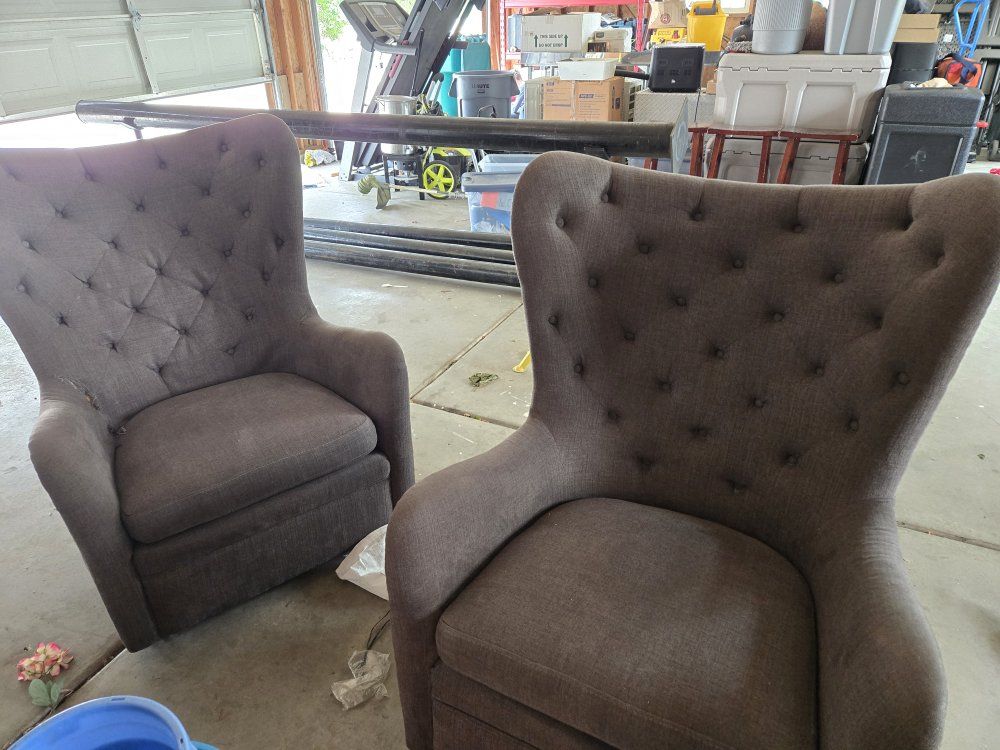 Pair of Tufted Gray Wingback Accent Chairs