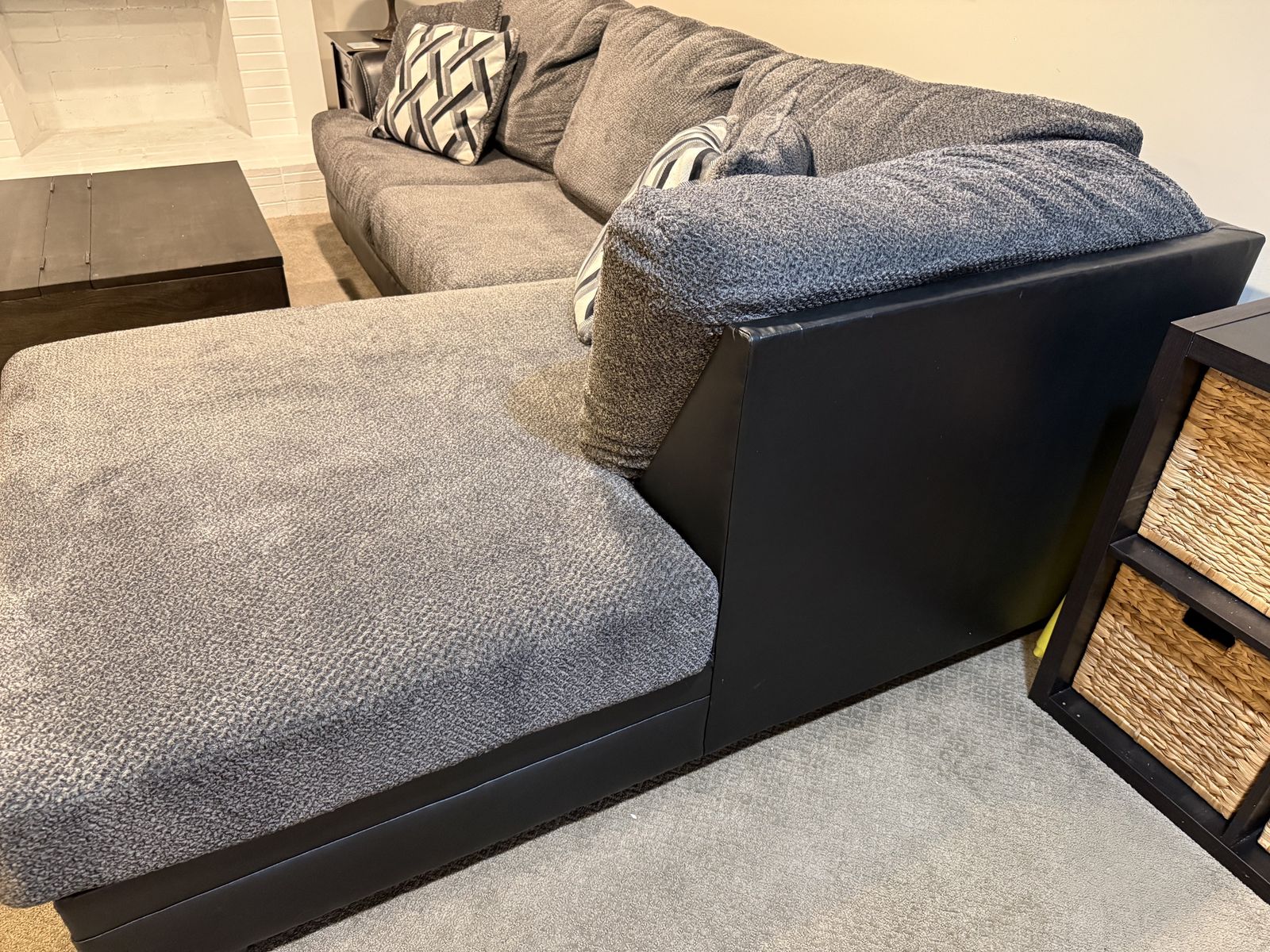 Sectional grey family room couch