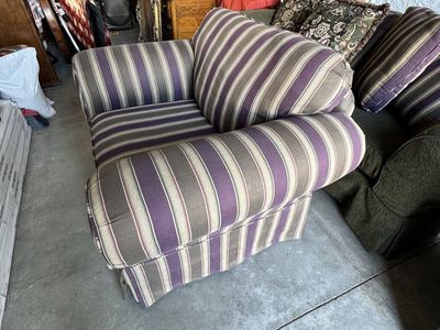 Broyhill sage green fabric sofa with a coordinating oversized chair