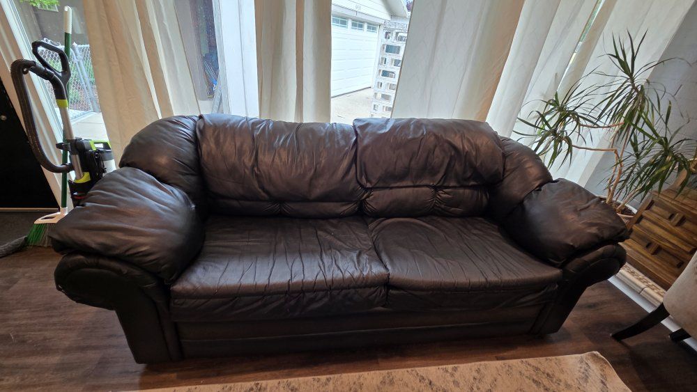 Black Leather/Vinyl Couch - Used Good Condition
