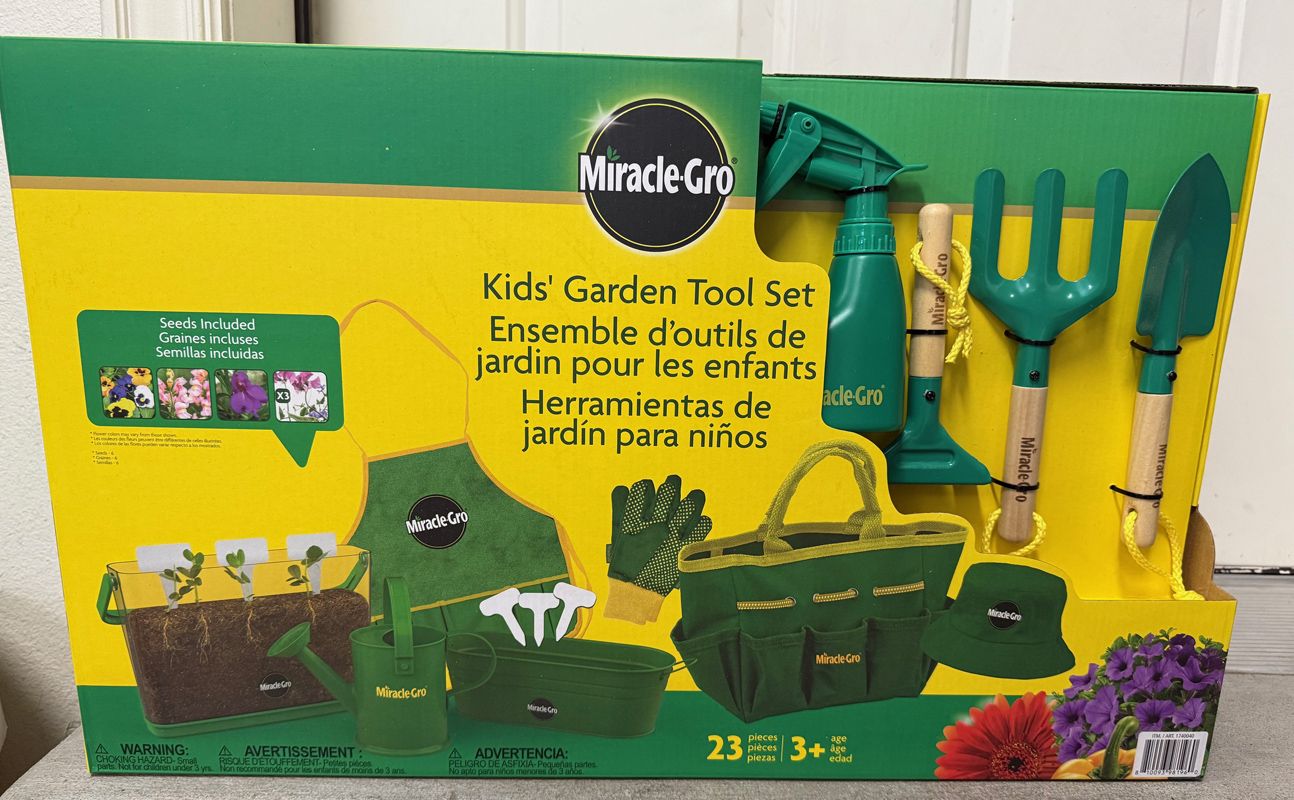 NEW Miracle-Gro Kids Garden Tool Set with Flower & Vegetable Seeds