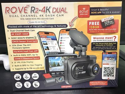 ROVE R2-4K DUAL Channel Dash Cam with 128GB MicroSD Card 4K 2160P+1080P WiFi GPS