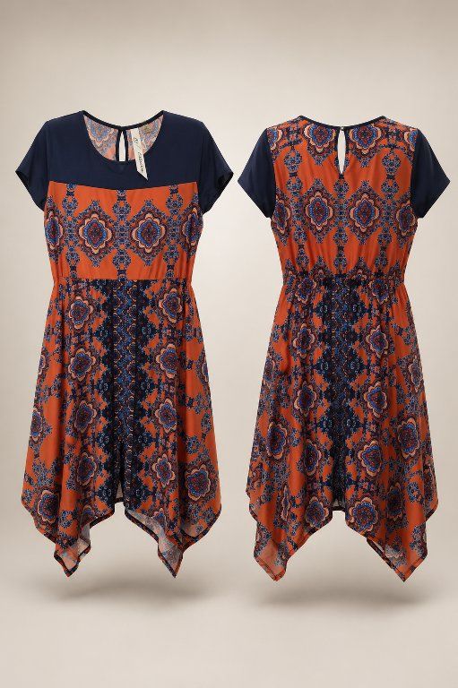 NY Collection Women's Printed A-Line Handkerchief-