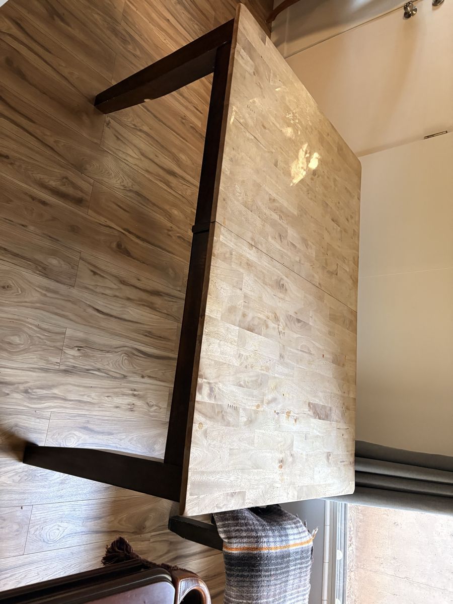 Wooden Dining Table with Hidden Leaf Extension & Tufted Bench - Seats 6-8