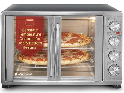 Elite Gourmet ETO4510B 45L French Door Toaster Oven with Top/Bottom Temp Control - New