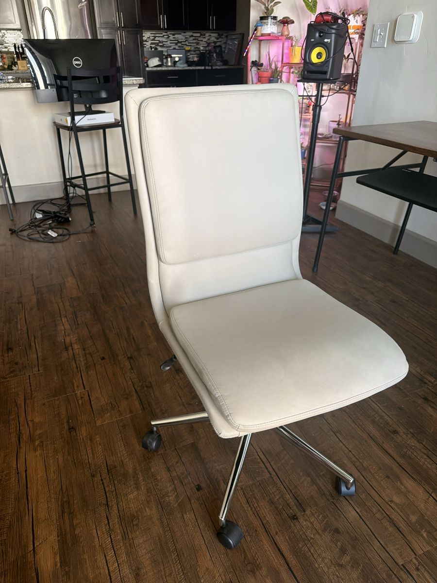White Faux Leather Modern Armless Office Desk Chair with Chrome Base