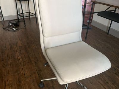 White Faux Leather Modern Armless Office Desk Chair with Chrome Base
